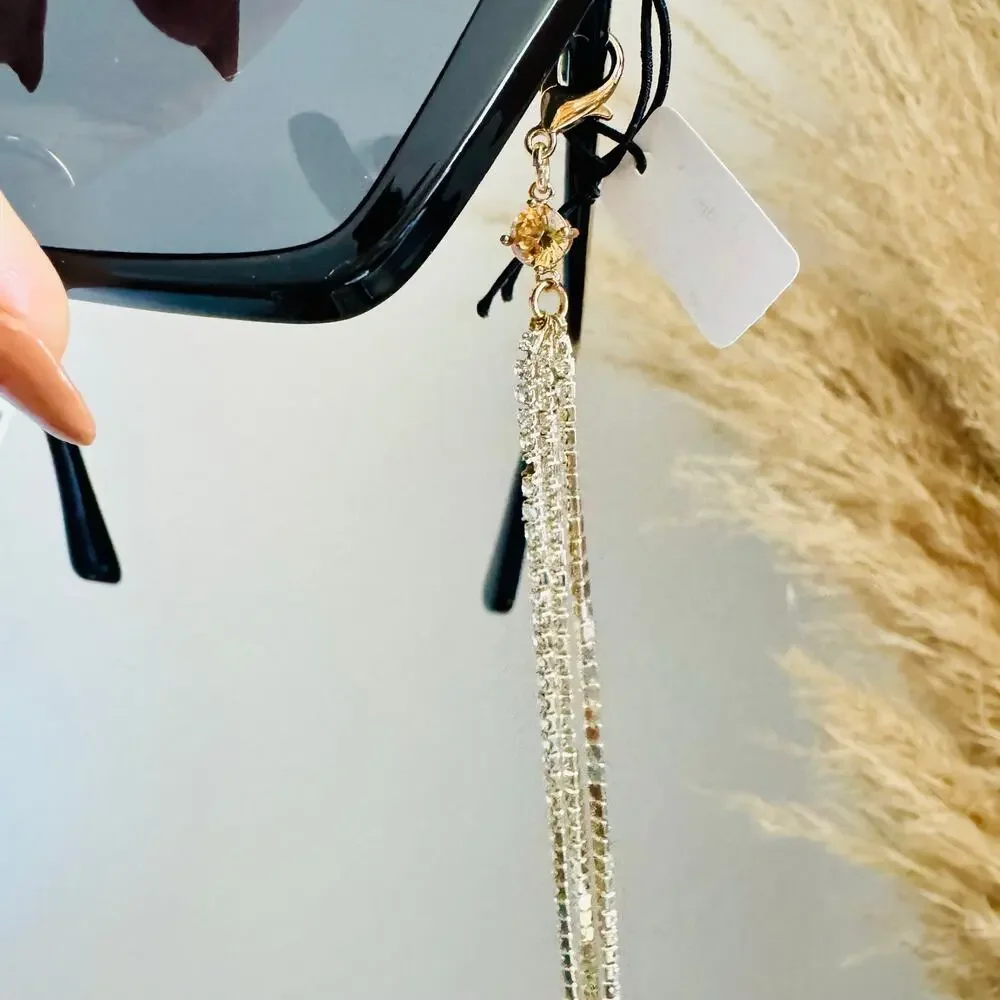NEW ANTHROPOLOGIE Black Clip Tassel Rhinestone Charm Sunglasses $78 Sunnies